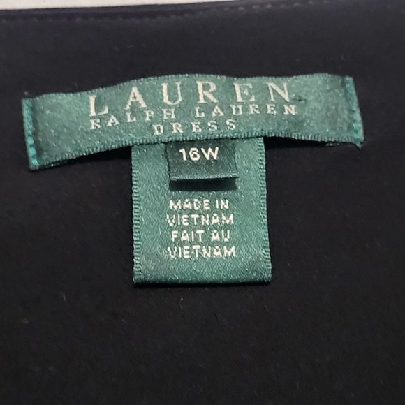 LAUREN Ralph Lauren Black Ruched Jersey Sheath Dress Size 16W VNeck  3/4 Sleeve - Picture 3 of 8